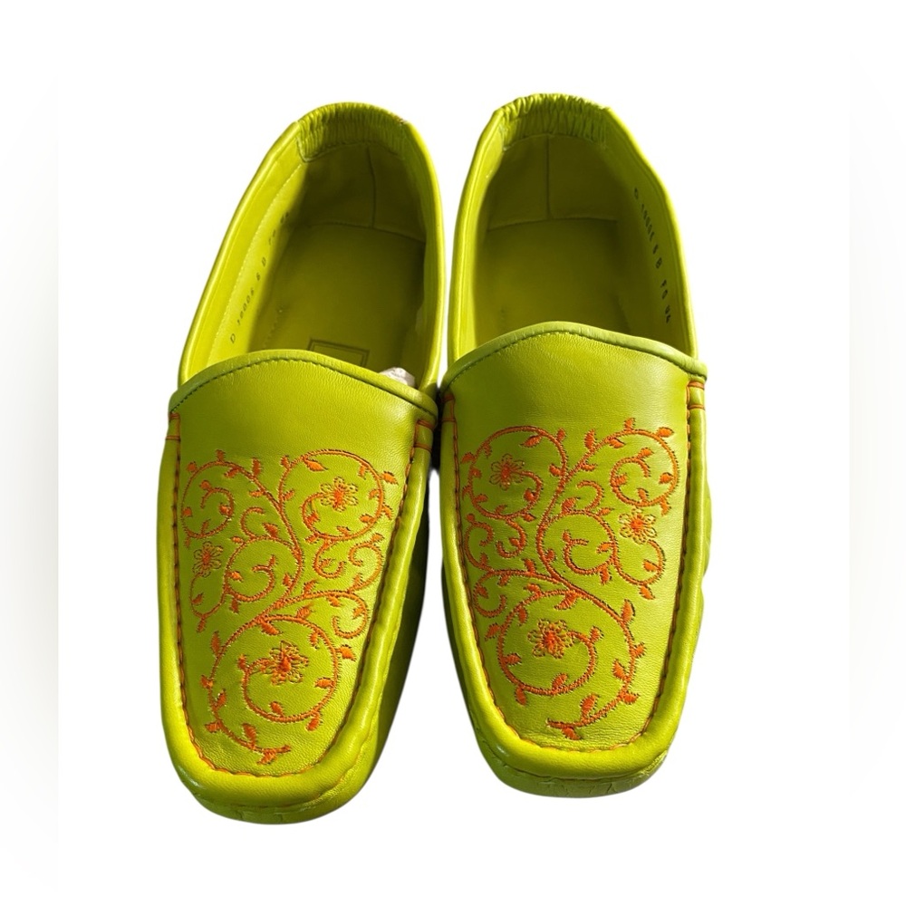 NWT COLE HAAN EMBROIDERED LEATHER DRIVING LOAFERS ORANGE 🍊 GREEN MOCCASINS 6